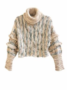 Free People Burst Your Bubble Ruffle Sleeve Turtleneck Sweater Size XS